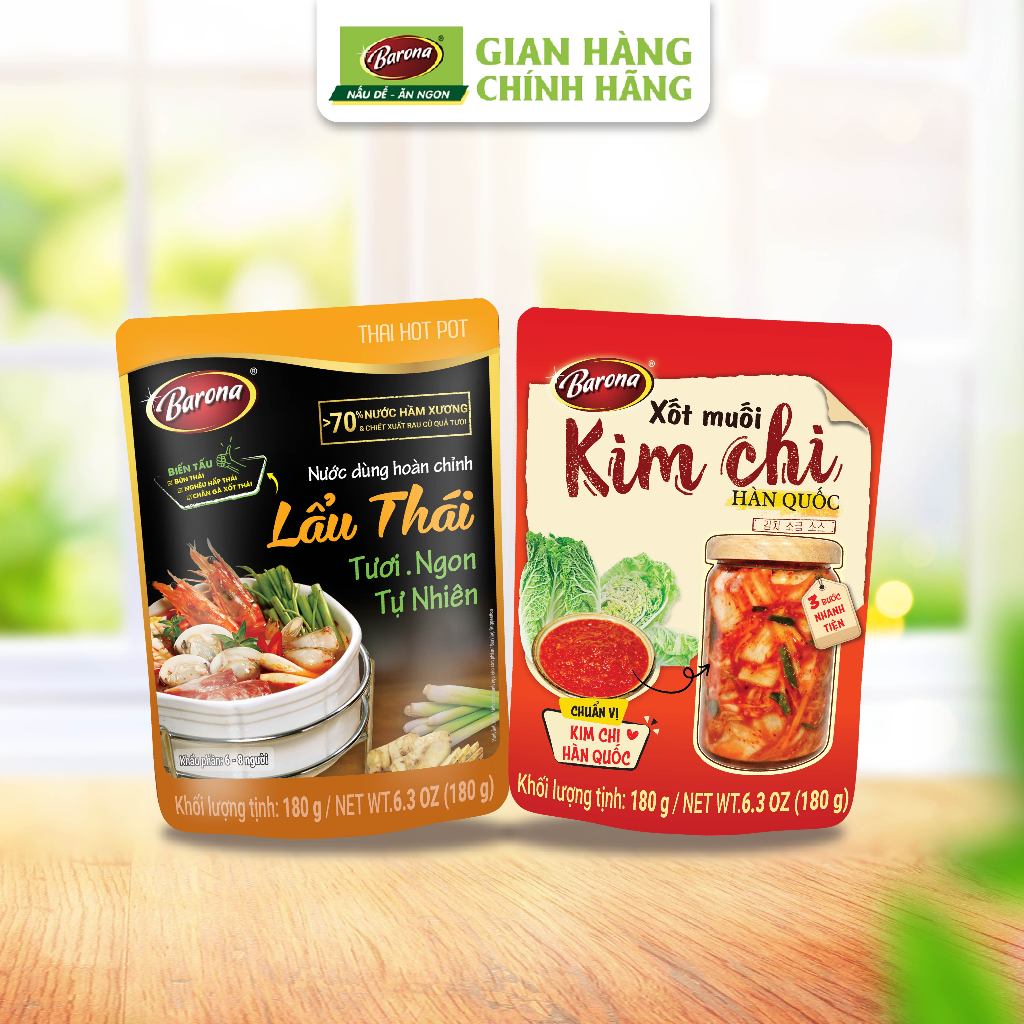 Combo 1 Gói Lẩu Thái BARONA và 1 Gói Xốt Muối Kim Chi Hàn Quốc BARONA