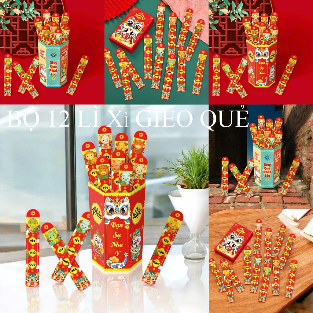 Bộ 12 Lì xì gieo quẻ lục giác phản quang mẫu mới 2026