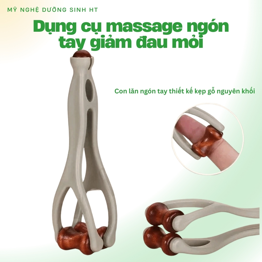 Dụng cụ massage ngón tay thiết kế con lăn bằng gỗ nguyên khối di chuyển linh hoạt giúp kích thích huyệt đạo giảm đau mỏi