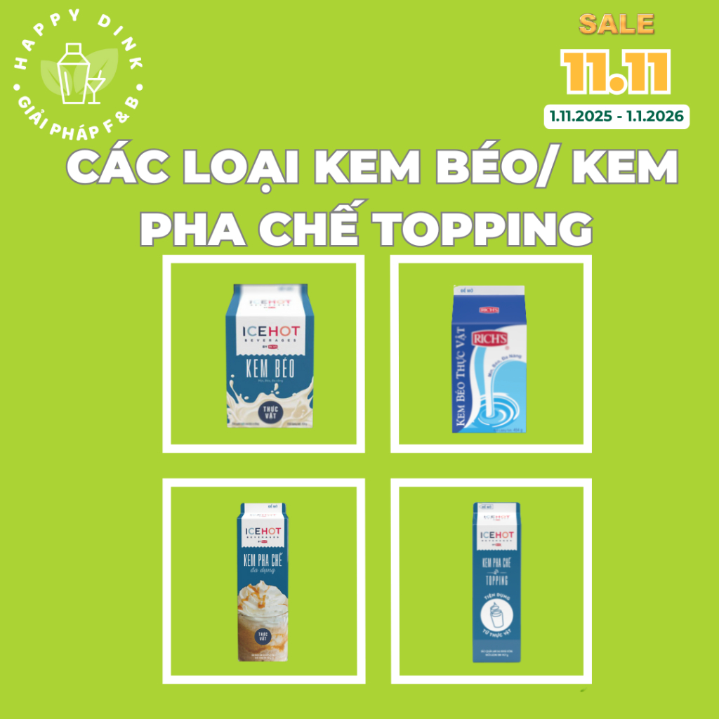 [GIAO HỎA TỐC] Kem Béo Thực Vật. Kem Pha Chế Topping, Kem Topping Base Icehot - Các loại kem chuyên 