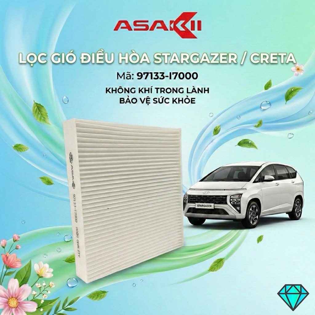 Lọc gió điều hòa Hyundai Stargazer, Creta 2022+, Kia Carens Mới (Mã 97133-I7000) - Lọc gió ASAKII ch