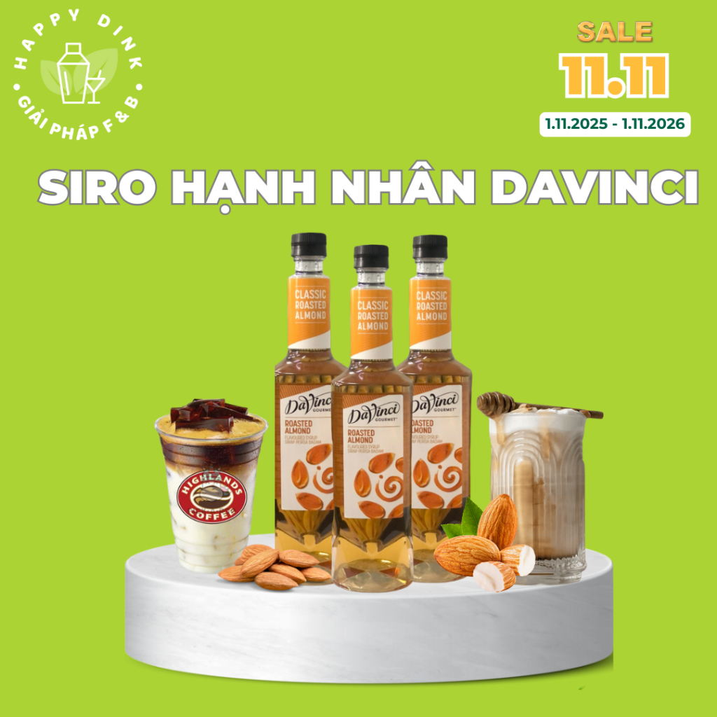 Syrup Davinci Hạnh Nhân 750ml/100ml dùng thử, siro hạnh nhân pha chế phindi hạnh nhân highland