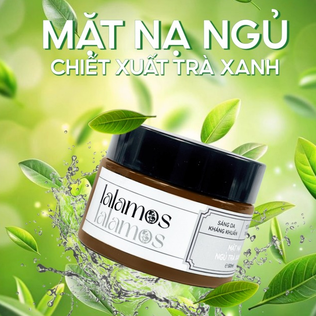 Mặt nạ ngủ Trà Xanh Lalamos - dưỡng trắng, mờ thâm, ngừa lão hóa, cấp ẩm cho da mịn màng