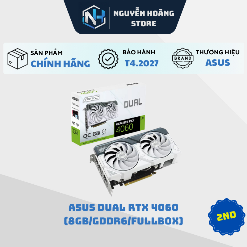 VGA card màn hình ASUS RTX 4060 Dual White 8GB 2ND