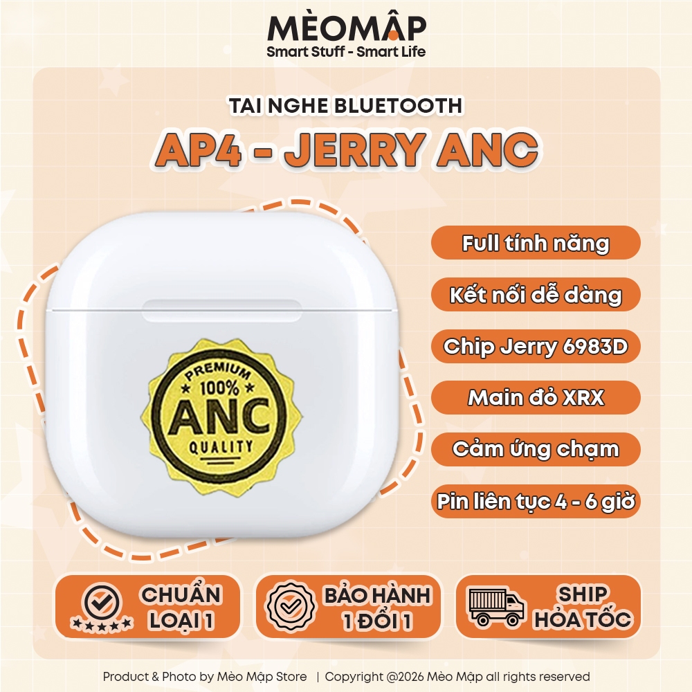 [ AP 4 - Jerry ANC ] Tai Nghe Bluetooth AP4 - Chống ồn Xuyên âm 35Db - Mèo Mập Store