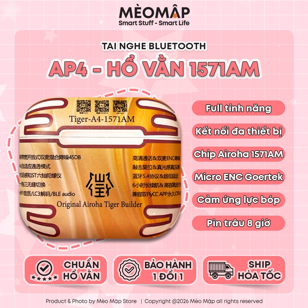 [ AP 4 - 1571AM ] Tai Nghe Bluetooth AP4 - Hổ Vằn 1571AM - Chống Ồn Xuyên Âm 45Db - Mèo Mập Store