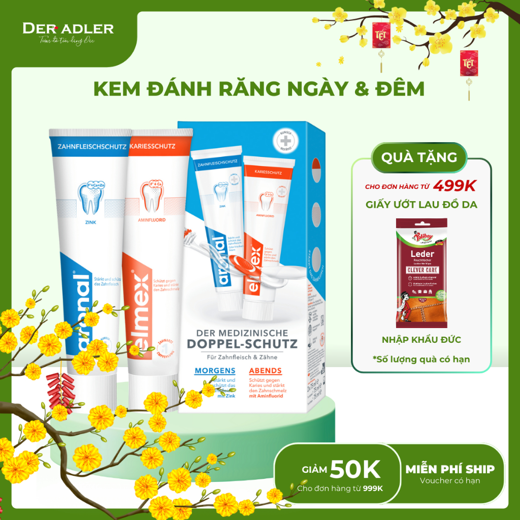 [Nội địa Đức] Kem đánh răng ngày & đêm làm sạch sâu, trắng răng, ngừa sâu răng ARONAL & ELMEX, tuýp 