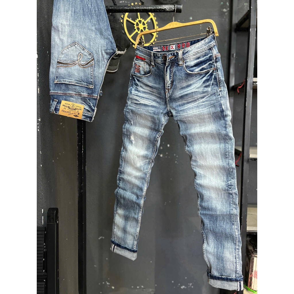 [3K DENIM Jean Denim Guangzhou 3K-M17-A] Quần Jean Nam Dài Màu Xanh Bạc Was Rách Mẫu Mới Chi Tiết Nh