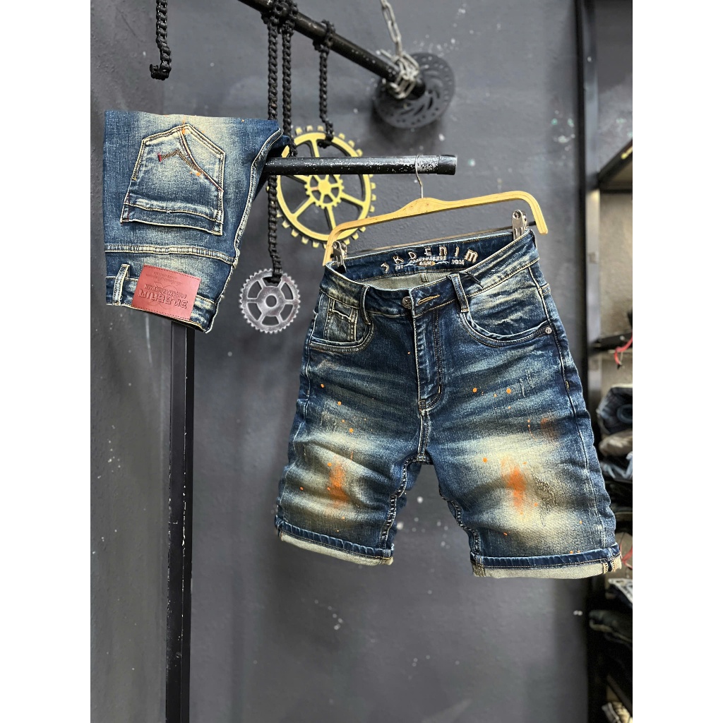 [K3 STORE VN] Quần Short Jean Guangzhou Nam Màu QS2146-3K1530 Xanh Vintage Was xanh Dơ Phủ Sơn Mẫu M