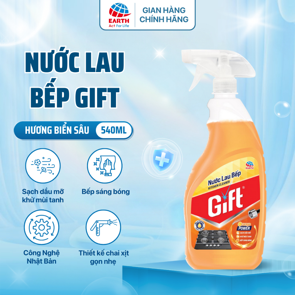 Nước Lau Bếp Gift Làm Sạch Dầu Mỡ, Khử Mùi Tanh – Hương Cam Thơm Mát, Chai 540ml