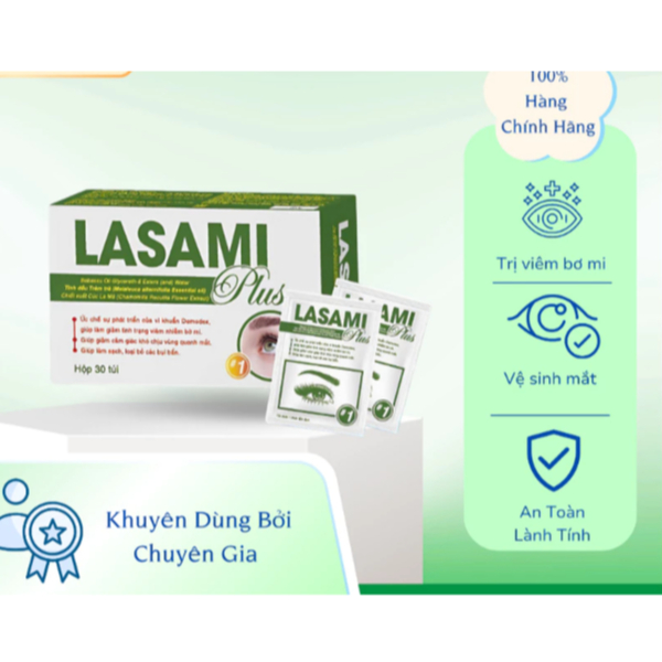 LASAMI PLUS ( hộp 30 túi ) Gạc Lau Mi Mắt Vệ Sinh Bờ Mi, Làm Sạch và Loại Bỏ Bụi Bẩn,làm giảm ngứa r