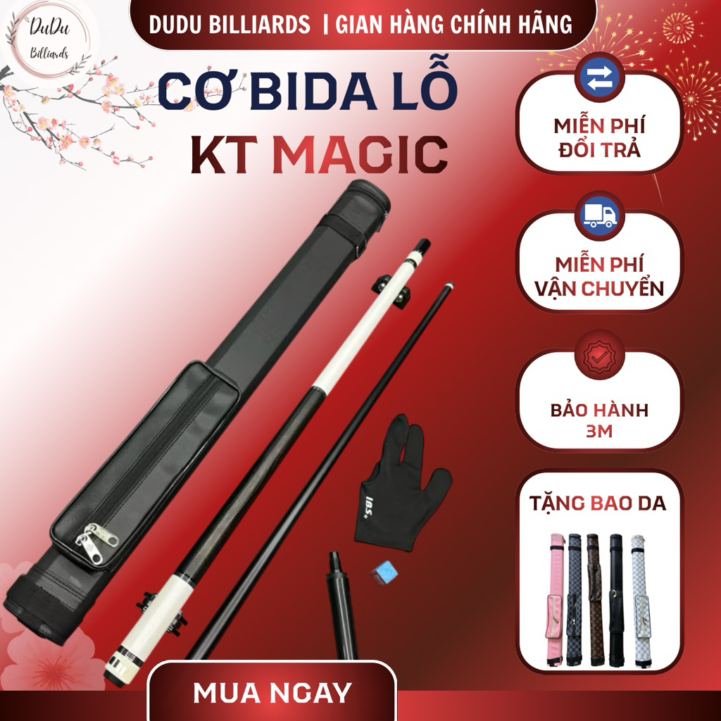 Cơ bida KT Magic Full Cacbon Composite, cơ bida lỗ [Combo bao da + găng tay + Lơ + Cơ]