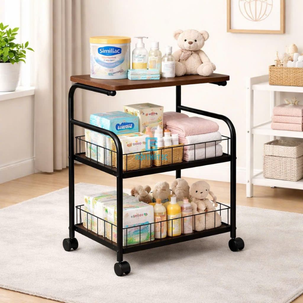[Nội Thất 5C]Kệ để lò vi sóng đa năng có bánh xe 3 tầng, 4 tầng để lò vi sóng, để sách vở khung thép sơn tĩnh điện