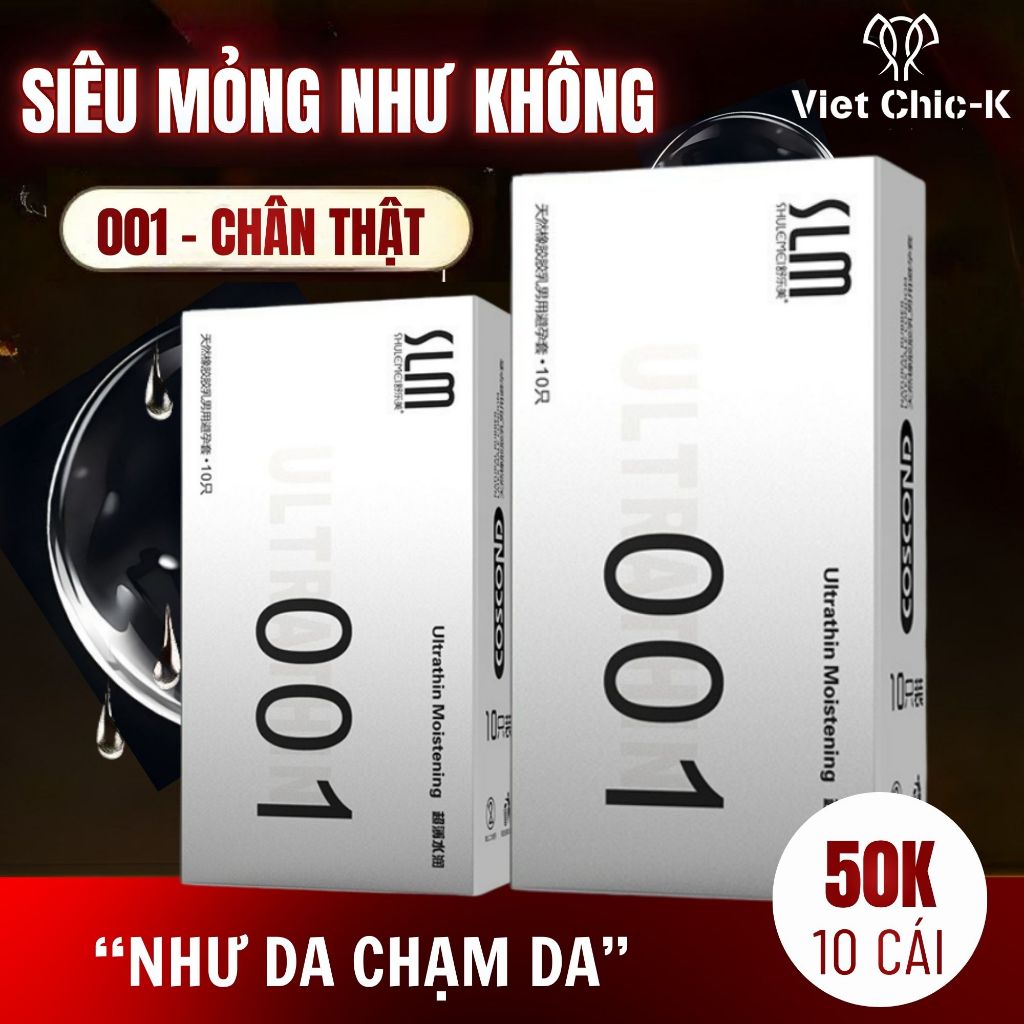Bao cao su Slm 5in1 siêu mỏng 0.01mm ôm khít siêu nhiều gel bôi trơn chân thật hương vani size 52mm 10 bcs