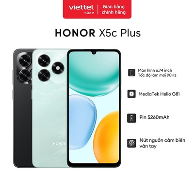 Điện Thoại Di Động Honor X5c Plus | Pin 5260mAh | Media Tek Helio G81 | Màn hình 6.74 inch | NFC