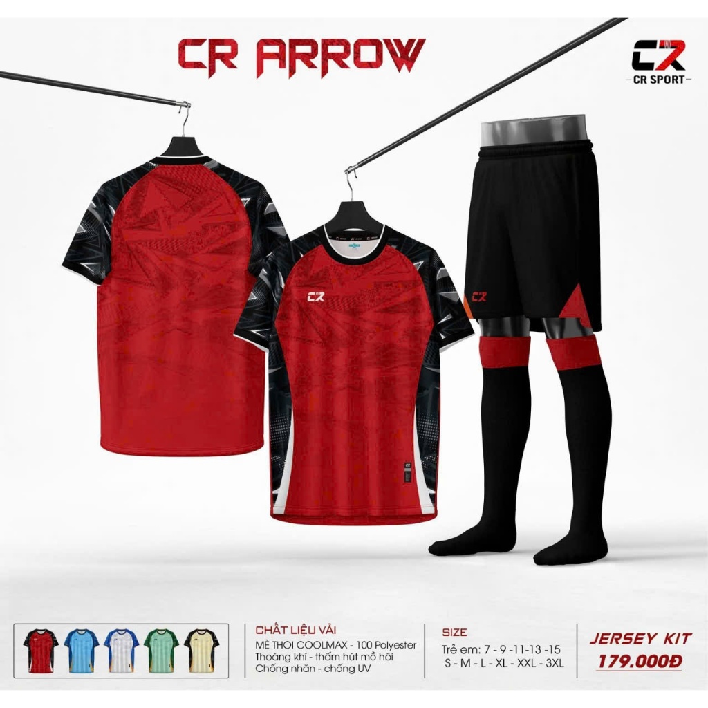 ĐỒ BÓNG ĐÁ CR ARROW - CR SPORT - ĐỒ BÓNG ĐÁ THOÁNG MÁT, THẤM HÚT MỒ HÔI TỐT