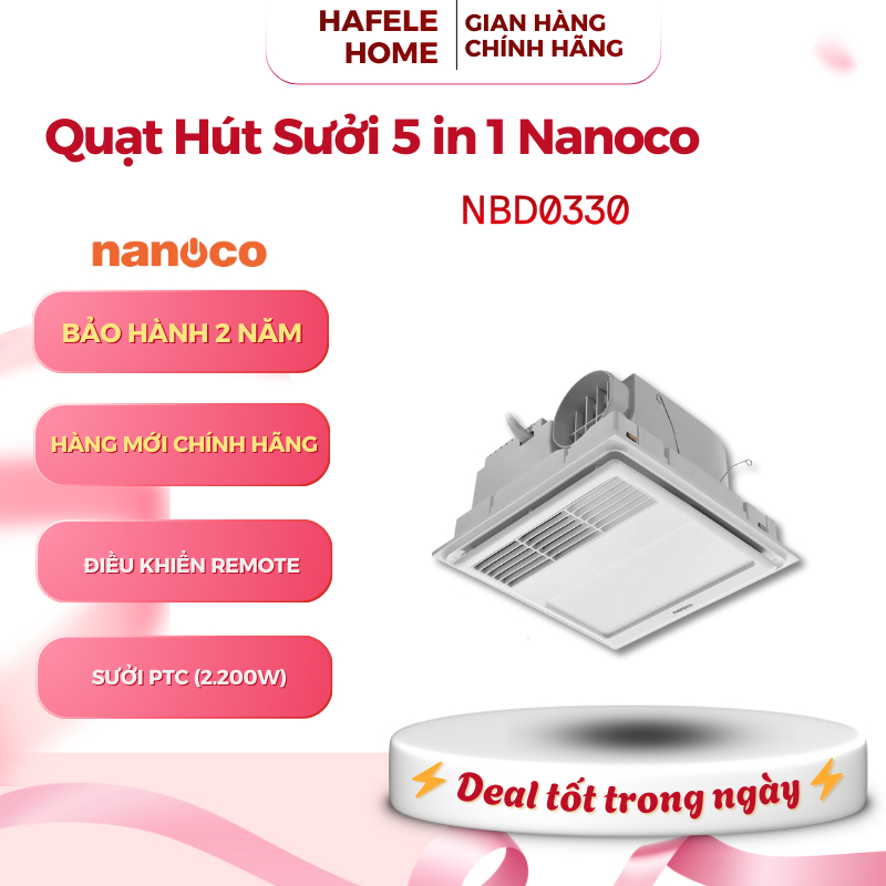 Quạt Hút Sưởi Có Remote Nanoco NBD0330 – Sưởi PTC 2200W – 5 Chức Năng - Tiết Kiệm Năng Lượng – EEH