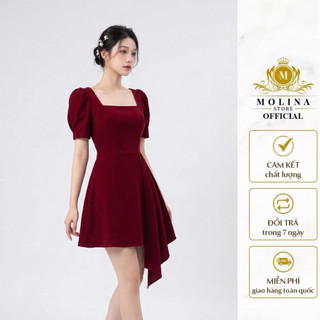 Đầm Nữ Thiết Kế Molina Tà Xéo Cổ Vuông Mút Ngực, Chất Liệu Kaki Thun Không Nhăn ( tặng kèm quần thun mặc váy)