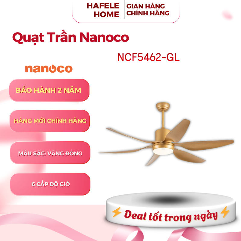 Quạt Trần Nanoco NCF5462 – 6 Cánh - Công Suất 69W - Đèn LED - Động Cơ DC - Kèm Remote – EEH