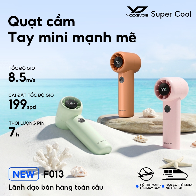 YODEVOE F013 Quạt cầm tay mini 199 Điều chỉnh có màn hình kỹ thuật số LED Bền bỉ 1500 mAh Quạt Tích Điện