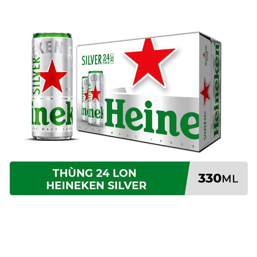 thùng 24 lon bia Heineken sliver- ken bạc 330ml