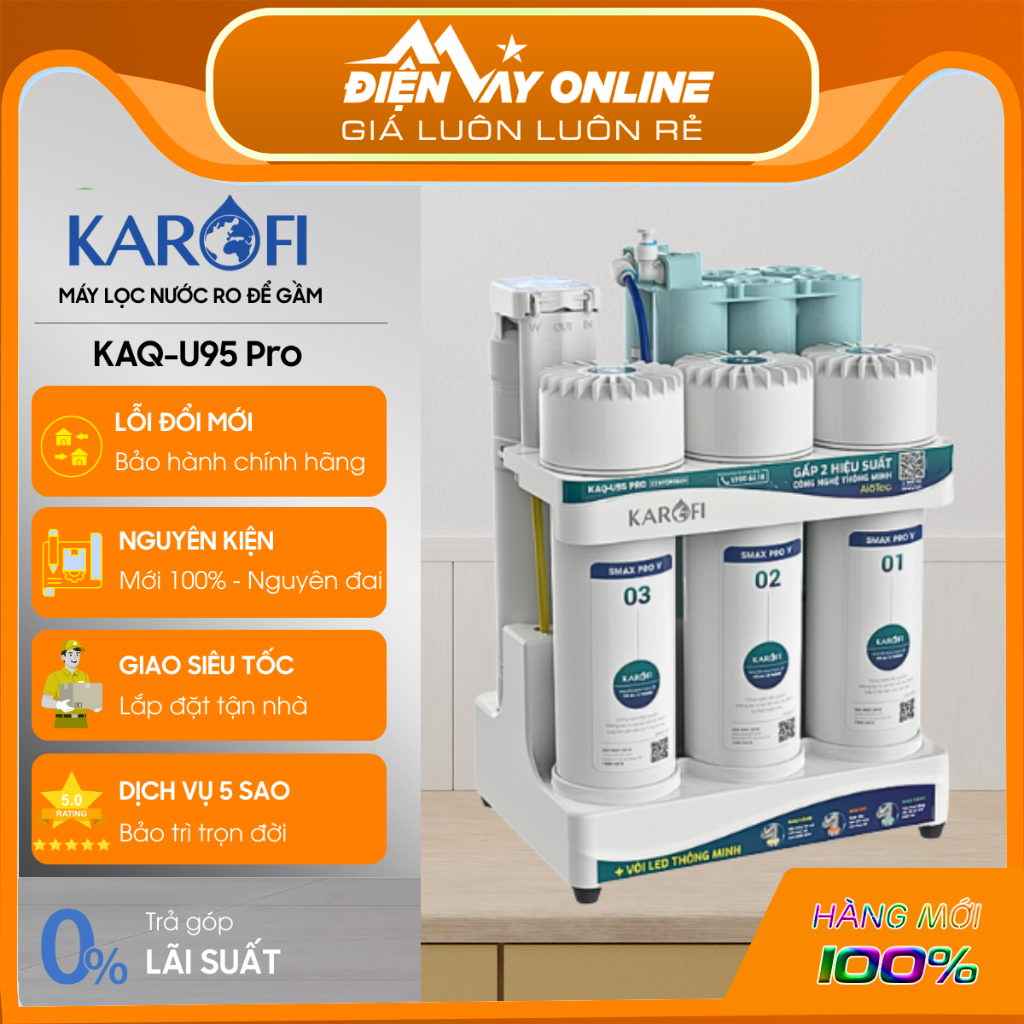 KAQ-U95 PRO - 2026 | Máy Lọc Nước RO Karofi KAQ-U95 PRO - Hệ Thống 10 Lõi Lọc - Uống Trực Tiếp