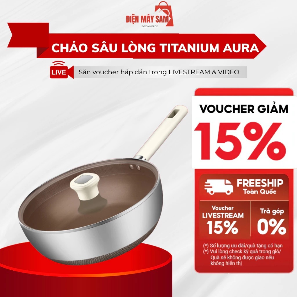 Chảo inox Titanium Aura HTA824 Haatz inox 316 chống dính tự thân, bền bỉ dùng cho mọi loại bếp
