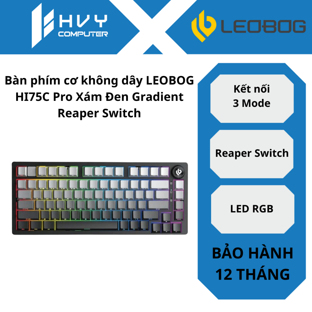 Bàn phím cơ không dây LEOBOG HI75C Pro Xám Đen Gradient Reaper Switch - Hàng chính hãng