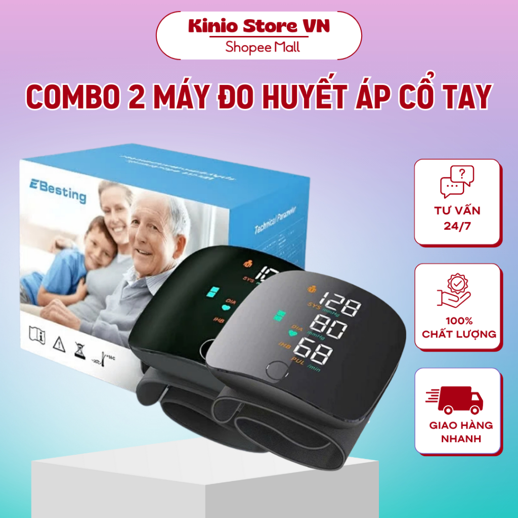 Combo 2 Máy Đo Huyết Áp Cổ Tay KINIO Đọc Kết Quả Bằng Tiếng Việt Độ Chính Xác Cao