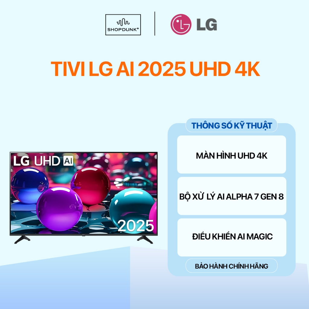 [Chỉ Giao Lắp Tại HN]  Smart Tivi LG AI 2025 UHD 4K 50 Inch 50UA7350/ 55 Inch 55UA7350/ 65 Inch 65UA