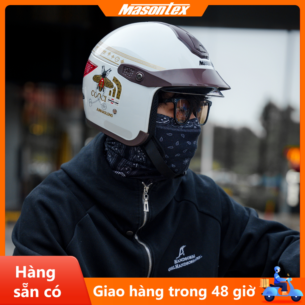 Mũ Bảo Hiểm Masontex Dải Phản Quang Đỏ – An Toàn Khi Đi Đêm, Lót Tháo Rời