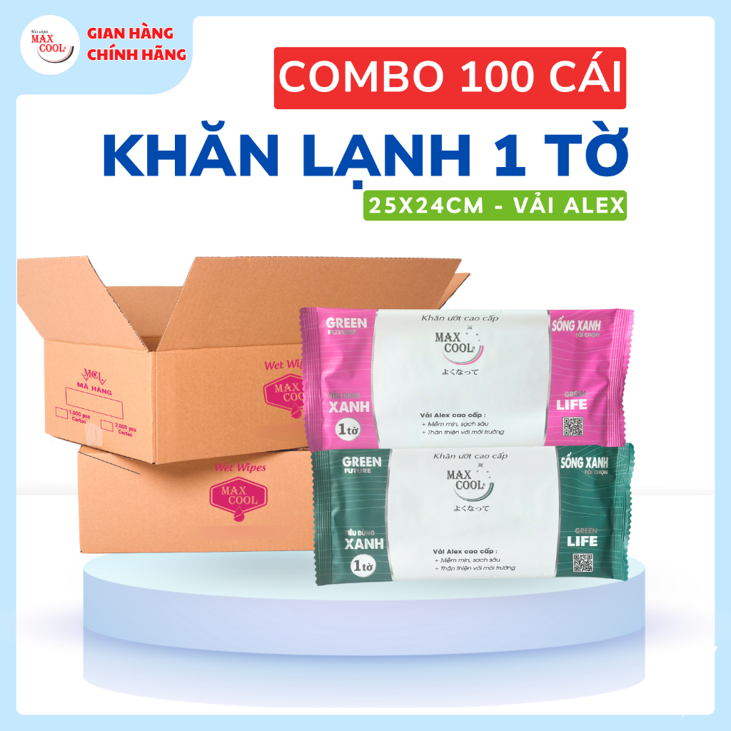 Combo 100 Khăn lạnh Max Cool 1 tờ 25x24cm cao cấp có hương- vải alex môi trường xanh