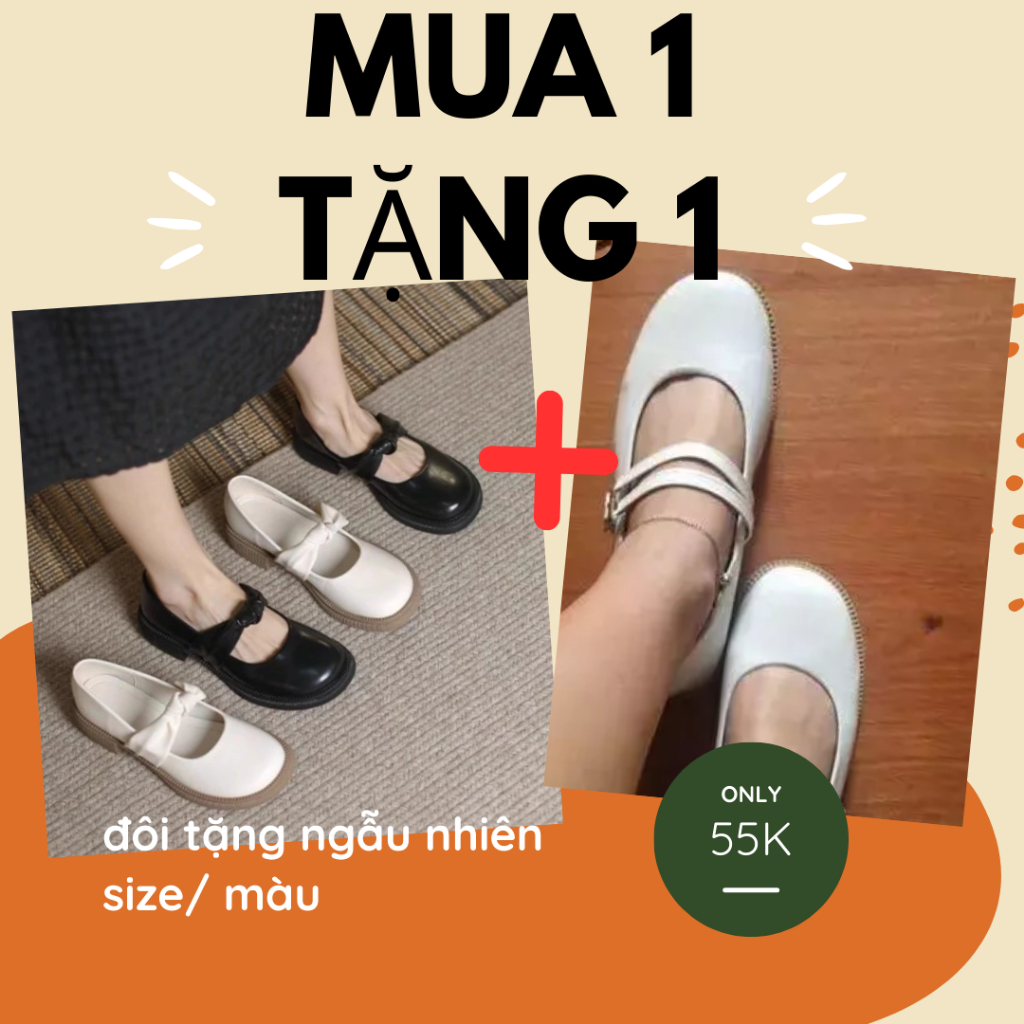 LỖI ĐÊ - MUA 1 TẶNG 1-  Giày Búp Bê WINDY Nữ Lolita Đế Bằng Quai Đôi Cá Tính Da Mềm BB-563