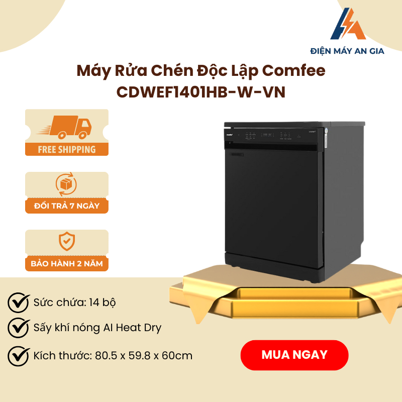 Máy Rửa Chén COMFEE CDWEF1401HB-W-VN – Sức Chứa 14 Bộ – Công Nghệ Sấy AI Heat Dry Thông Minh – PEB