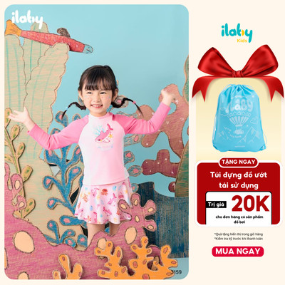 [TẶNG TÚI] Bộ đồ bơi bé gái ILABY bộ bơi áo phối màu chân váy xòe chất liệu thun lạnh size đại từ 9-38kg [3159]