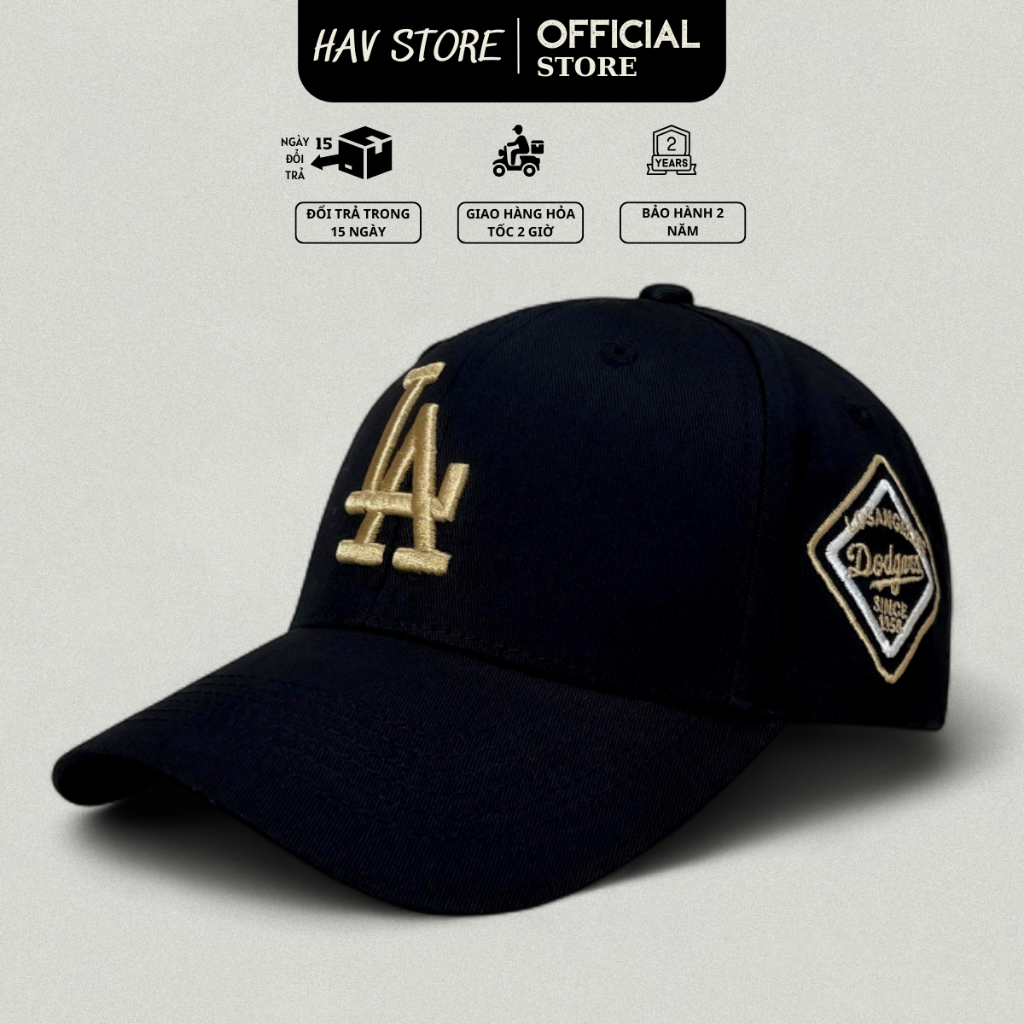 Mũ thời trang LA Dodgers đen cao cấp thêu logo cạnh, Nón kết cao cấp LA Dodgers cho cả nam nữ