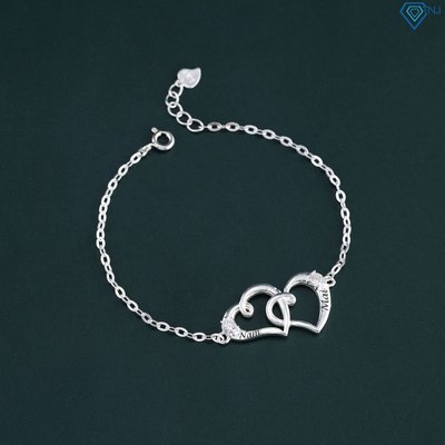 Lắc tay nữ bạc thật hình trái tim đôi khắc tên LTN0236 - Trang Sức TNJ