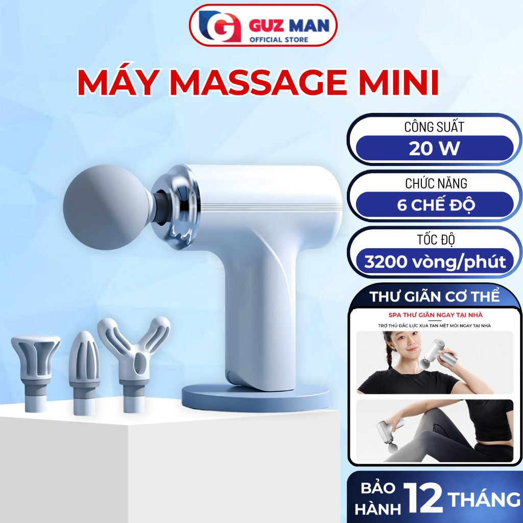 Máy Massage Cầm Tay Mini Cao Cấp Công Nghệ Cảm Biến Lực Nhấn Giúp Giảm Đau Mỏi Giãn Cơ Sau Tập Luyện