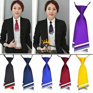 Cà vạt nữ thắt sẵn KING caravat ngắn đồng phục công sở sọc Đỏ Đen Trắng Xanh cho học sinh kỷ yếu kiểu Hàn Quốc C005