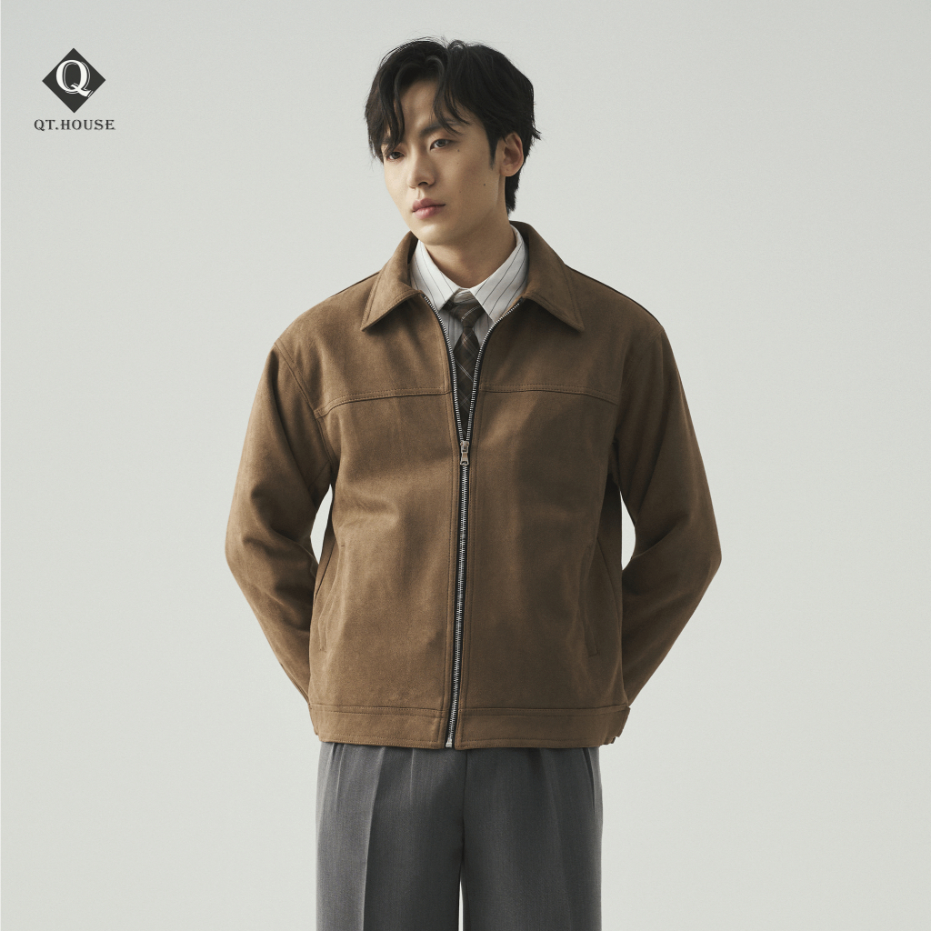 QTHOUSE Áo Khoác Da Lộn Nam Jacket 2 Lớp Cao Cấp Menswear Có Khóa Zip Sang Trọng AKDA01