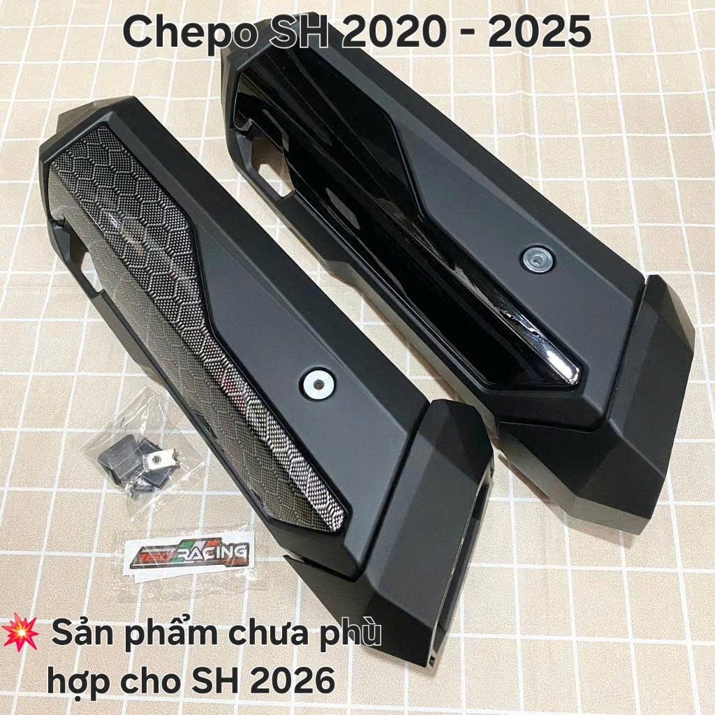 Ốp Pô / Che Pô Bảo Vệ Nhiệt Cho Xe SH 2020-2024 - Kiểu Carbon, Đen, Bạc Kèm Tem và Ốc