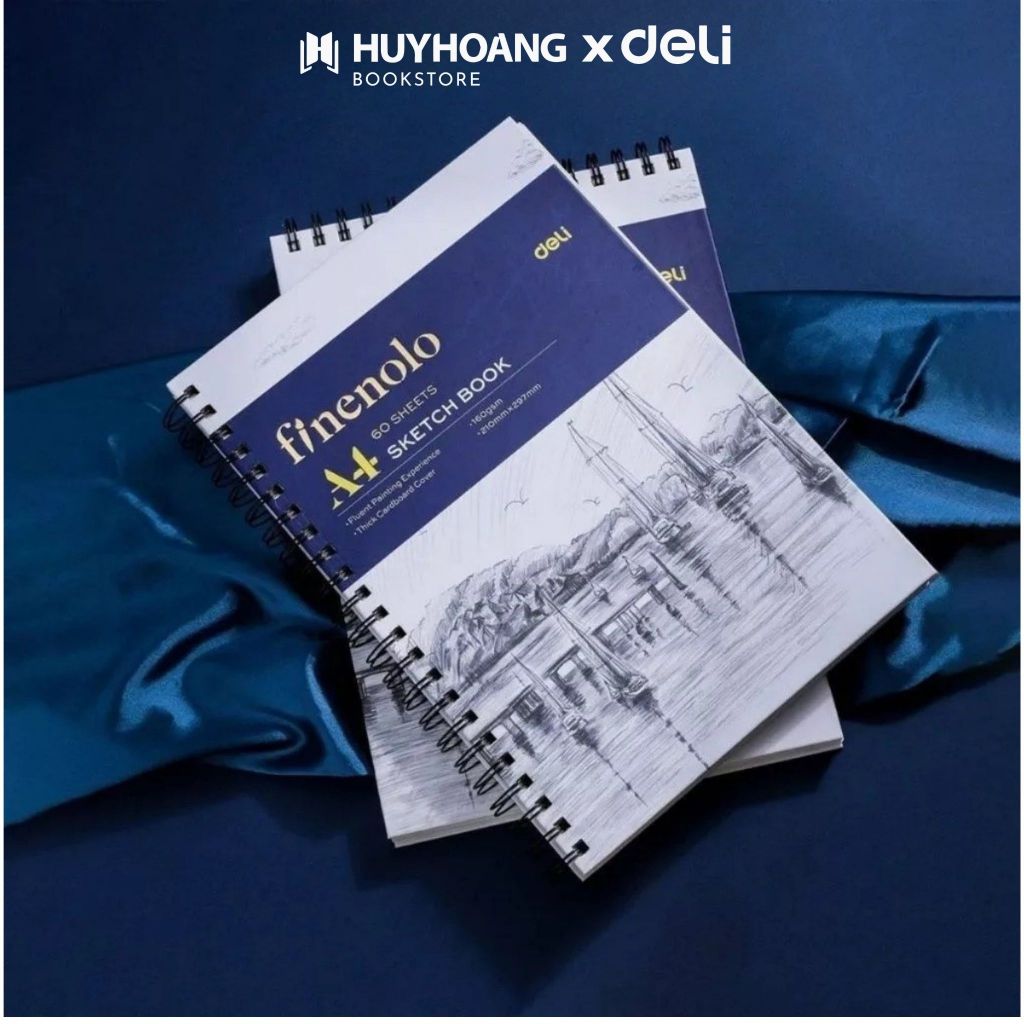 Sổ Tay Vẽ Phác Thảo Chuyên Nghiệp 160gsm 120tr,Khổ A4 Deli Sketchbook Giấy Trơn Gáy Xoắn,An Toàn,VPP
