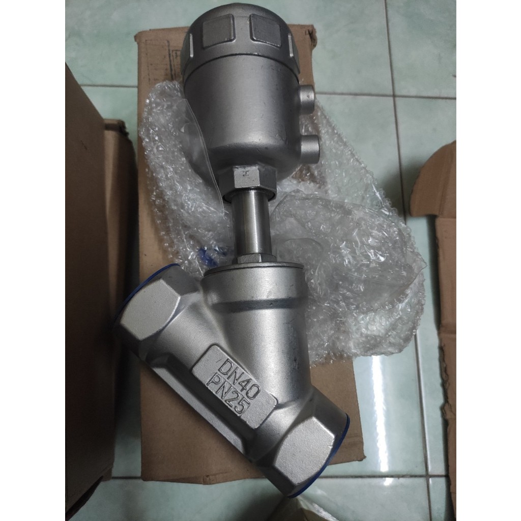 DN40 Van xiên chữ y DN40 bầu inox, Van xiên inox DN40 ren 48mm bầu inox khí nén hơi nóng