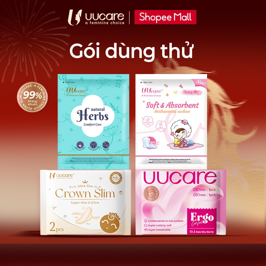 [Quà tặng không bán] Băng vệ sinh UUcare ERGO/Cool Tech/Herbs/Crown Slim Siêu thấm ban ngày và đêm (
