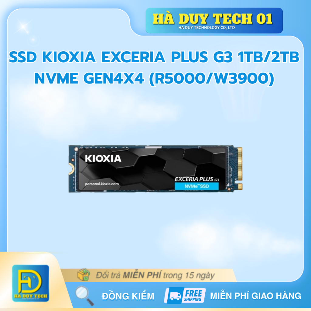 SSD KIOXIA EXCERIA PLUS G3 1TB/2TB NVME GEN4x4 (R5000/W3900)-Cam Kết Chính Hãng-BH 36T-Hà Duy Tech