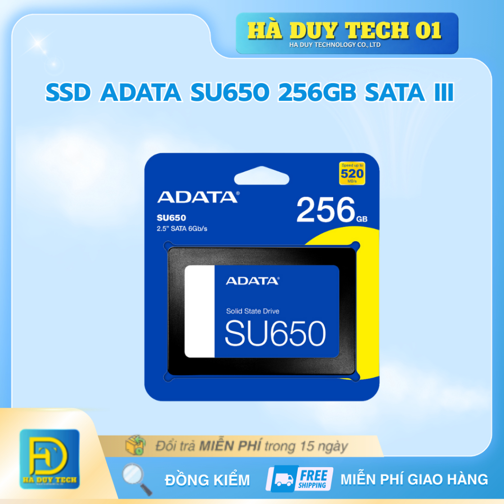 SSD ADATA SU650 256GB SATA III - Cam Kết Chính Hãng - BH 36T - Hà Duy Tech