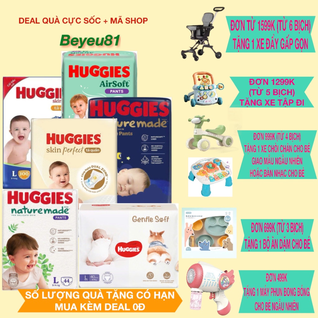[SIÊU NHIỀU MIẾNG] TÃ QUẦN HUGGIES TRÀM TRÀ TỰ NHIÊN SKINCARE MEGA JUMBO 5MM CÁC SIZE M106/L104/XL