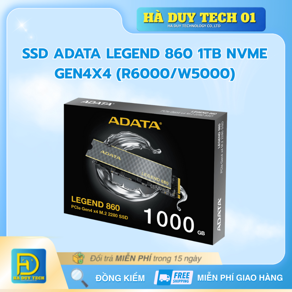 SSD ADATA LEGEND 860 1TB NVME GEN4X4 (R6000/W5000) - Cam Kết Chính Hãng - BH 36T - Hà Duy Tech