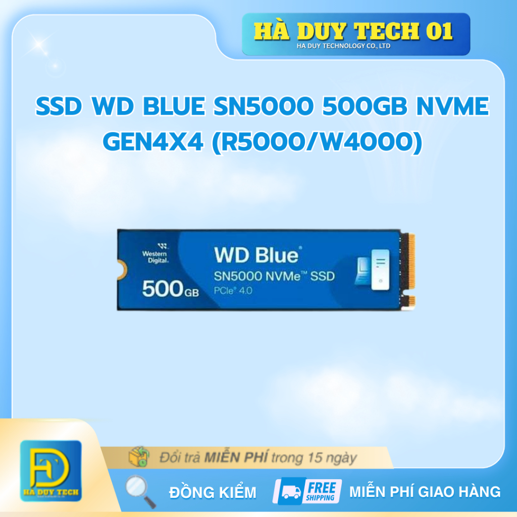 SSD WD BLUE SN5000 500GB NVME GEN4x4 (R5000/W4000) - Cam Kết Chính Hãng - BH 36T - Hà Duy Tech