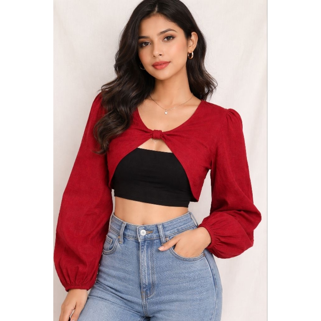 Pass áo bolero nhung đỏ